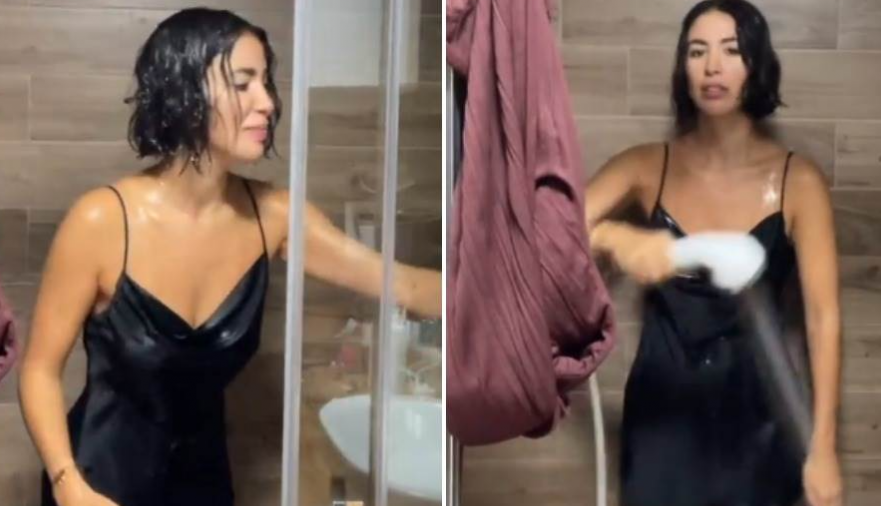 U svilenoj haljini MOKRA DO KOŽE: Poznata blogerka zbog BAJE ušla pod tuš obučena, SVE joj se ocrtalo