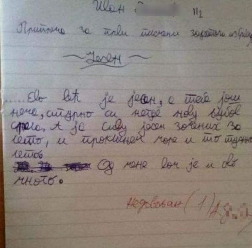 "Od mene vam je i ovo dosta": Ivan (8) napisao je PISMENI na temu "JESEN", a cela SRBIJA zamera učiteljici jer mu je dala JEDINICU!