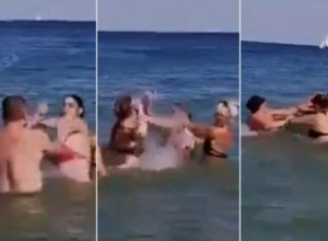 Neviđena TUČA u moru: Žena u SUKOBU sa muškarcem, PLJUŠTE šamari i PESNICE, dete dovedeno u OPASNOST