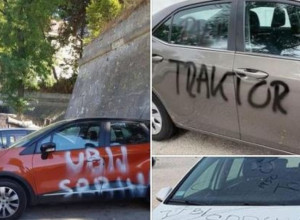 PRIMITIVIZAM HRVATA NE JENJAVA: Vandali unakazili automobile naših turista - "UBIJ SRBINA" (FOTO)
